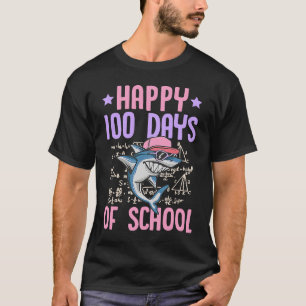 Happy 100 Days Of School Cool Shark  Math Teacher  T-Shirt