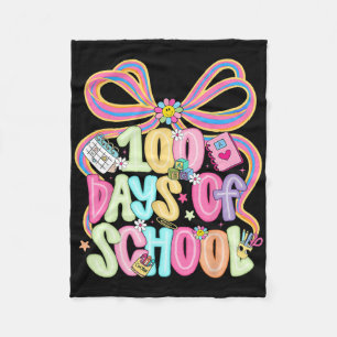 Happy 100 Days Of School Coquette Bow Girl Women T Fleece Blanket