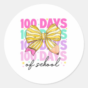 Happy 100 Days Of School Coquette Bow Pencil Teach Classic Round Sticker