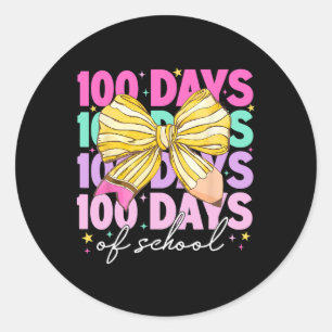 Happy 100 Days Of School Coquette Bow Pencil Teach Classic Round Sticker