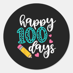 Happy 100 Days Of School Cute Penil Girl 100th Day Classic Round Sticker