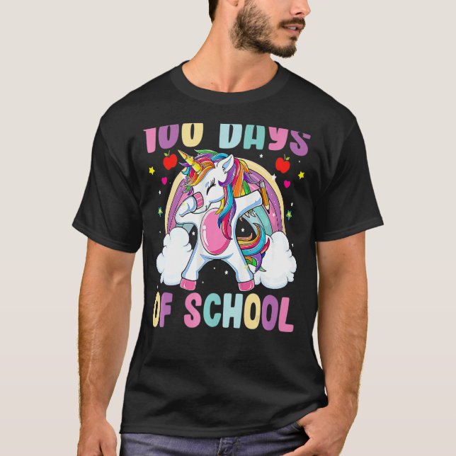 Happy 100 Days Of School Dabbing Unicorn Gift Teac T-Shirt (Front)