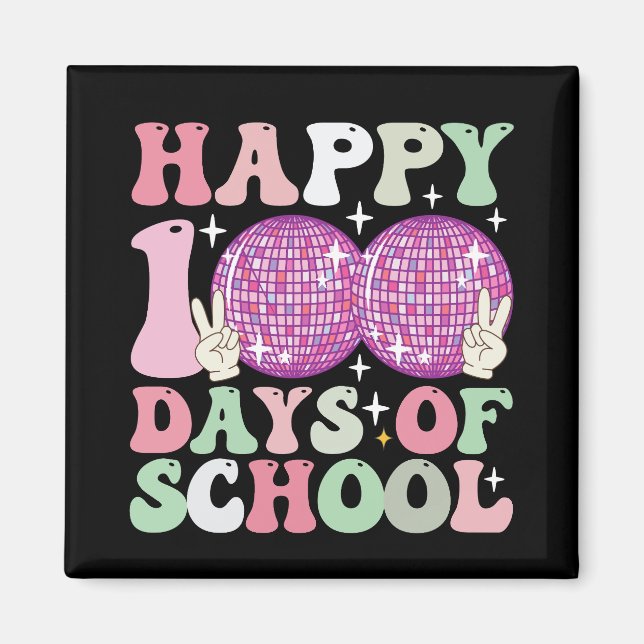 Happy 100 Days Of School Disco Ball Groovy Retro Magnet (Front)