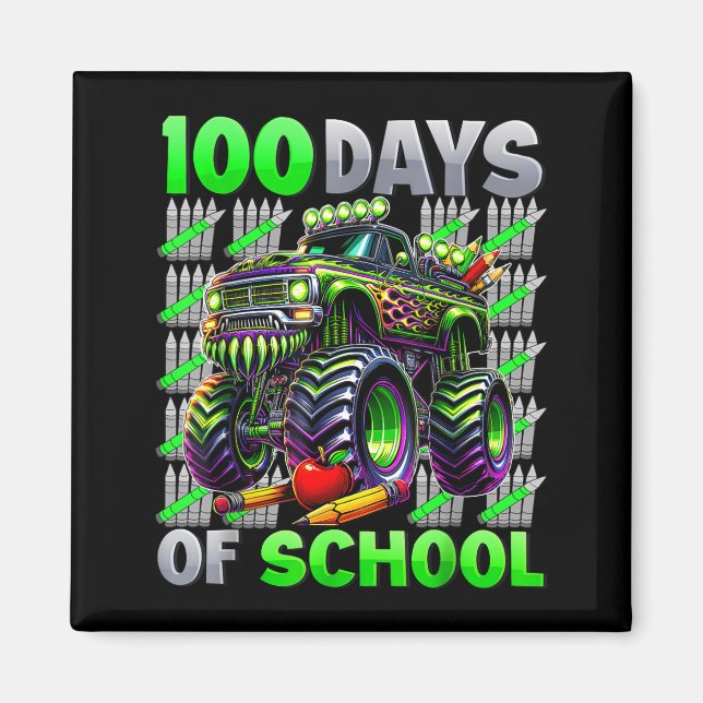 Happy 100 Days Of School Funny Monster Truck Stude Magnet (Front)