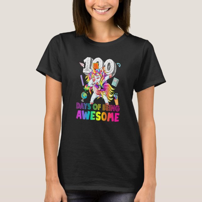 Happy 100 Days Of School  Girls Dabbing Unicorn T-Shirt (Front)