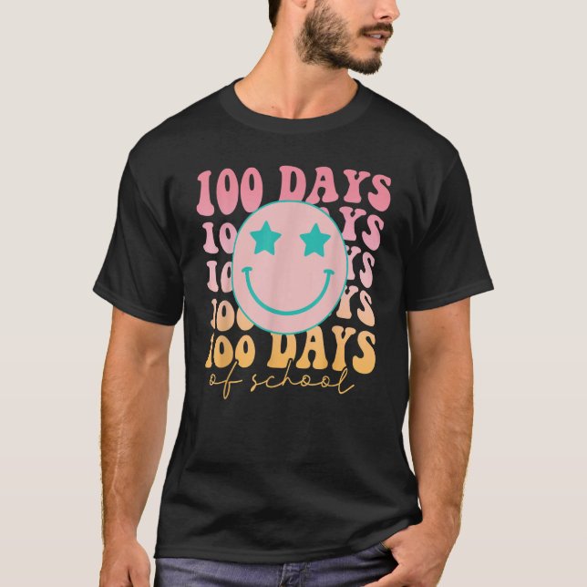 Happy 100 Days Of School Happy Smiling Face Retro  T-Shirt (Front)
