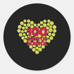 Happy 100 Days Of School Heart Tennis 100th Day Of Classic Round Sticker