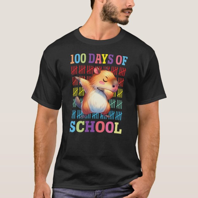 Happy 100 Days Of School Kids Dabbing Guinea Pig L T-Shirt (Front)