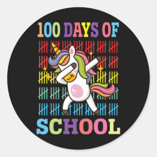 Happy 100 Days Of School Kids Dabbing Unicorn Love Classic Round Sticker