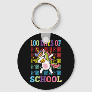 Happy 100 Days Of School Kids Dabbing Unicorn Love Key Ring