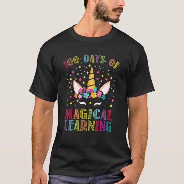 Happy 100 Days Of School Magical Learning  Unicorn T-Shirt (Front)