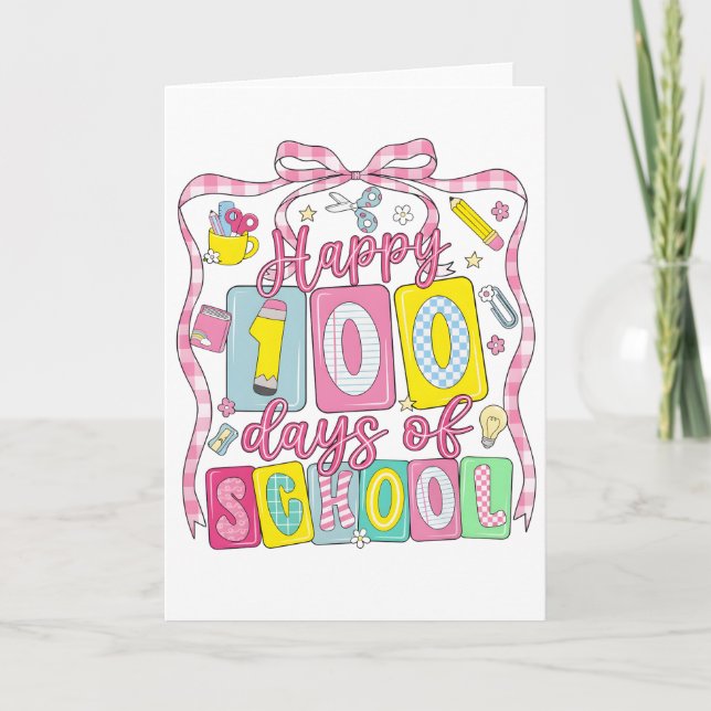 Happy 100 Days of School Pink Bow Card (Front)