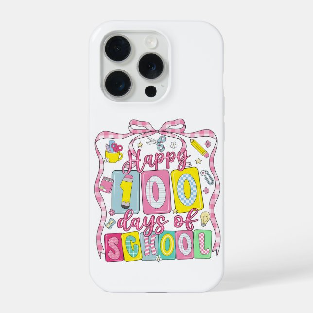 Happy 100 Days of School Pink Bow iPhone Case (Back)
