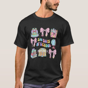 Happy 100 Days Of School Pink Coquette Bows Tecahe T-Shirt