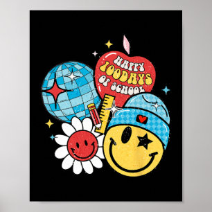 Happy 100 Days Of School Retro Groovy Smile Poster