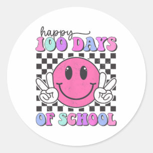 Happy 100 Days Of School Smile Teacher Boy Girl 10 Classic Round Sticker