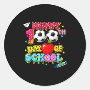 Happy 100 Days Of School Soccer Ice Cream Boys Kid Classic Round Sticker