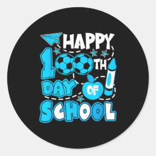 Happy 100 Days Of School Soccer Student Kids Boys Classic Round Sticker