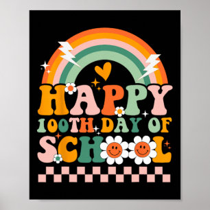 Happy 100 Days Of School Teacher Kids Retro Groovy Poster