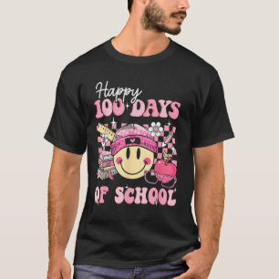 Happy 100 Days Of School Teacher Kids Retro Groovy T-Shirt