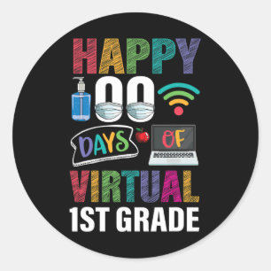 Happy 100 Days Of Virtual 1st Grade Kids Teacher S Classic Round Sticker