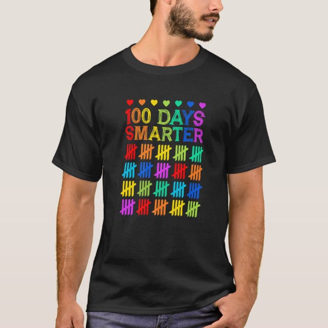 Happy 100 Days Smarter Colourful Tally Mark Back T T-Shirt (Front)