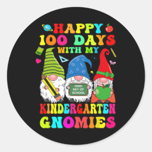 Happy 100 Days With My Kindergarten Gnomies For Te Classic Round Sticker