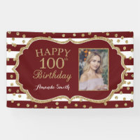 Happy 100th Birthday Banner Burgundy Gold Photo