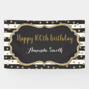 Happy 100th Birthday Banner. Gold Glitter Confetti Banner