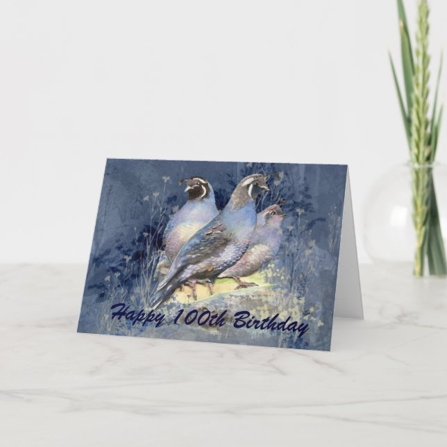 Happy 100th Birthday  California Quail Bird Card (Front)