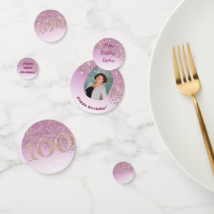 Happy 100th Birthday Chic Rose Gold Glitter Confetti