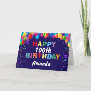 Happy 100th Birthday Colourful Balloons Navy Blue Card