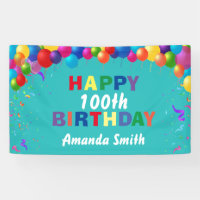 Happy 100th Birthday Colourful Balloons Teal