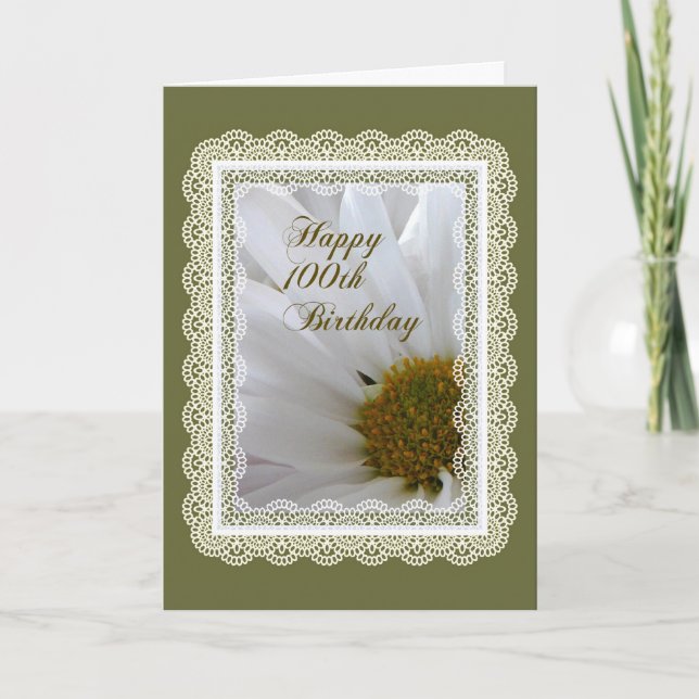 Happy 100th Birthday! Daisy in Lace Frame Card (Front)