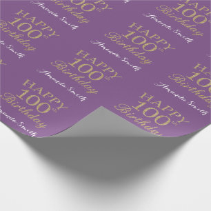 Happy 100th Birthday Gold Glitter and Purple Wrapping Paper
