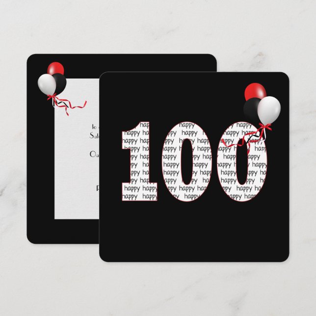 Happy 100th Birthday On Black Invitation (Front/Back)