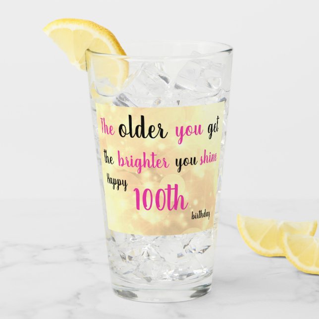 Happy 100th Birthday personalised add name Glass (Front Ice)