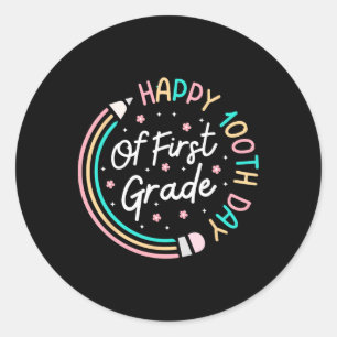 Happy 100th Day 1st Grade Retro 100 Days Of School Classic Round Sticker