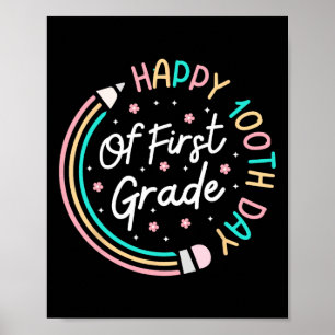 Happy 100th Day 1st Grade Retro 100 Days Of School Poster