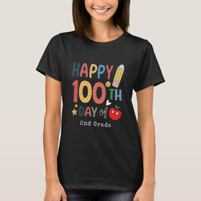 Happy 100th Day of 2nd grade Teacher black T-Shirt (Front)