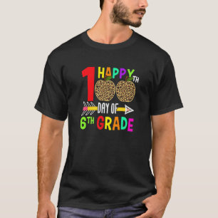 Happy 100th Day Of 6th Grade Leopard Print Teacher T-Shirt