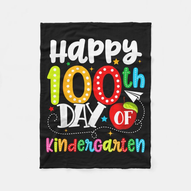 Happy 100th Day Of Kindergarten Funny Teachers Stu Fleece Blanket (Front)