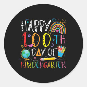 Happy 100th Day Of Kindergarten Kids Teacher Rainb Classic Round Sticker