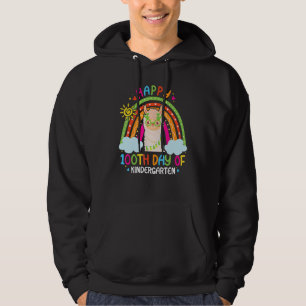 Happy 100th Day Of Kindergarten Llama Lover Rainbo Hoodie