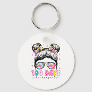 Happy 100th Day Of Kindergarten Messy Bun 100 Days Key Ring