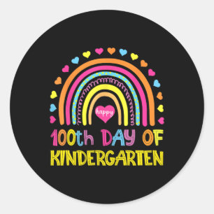 Happy 100th Day Of Kindergarten Rainbow Teacher 10 Classic Round Sticker