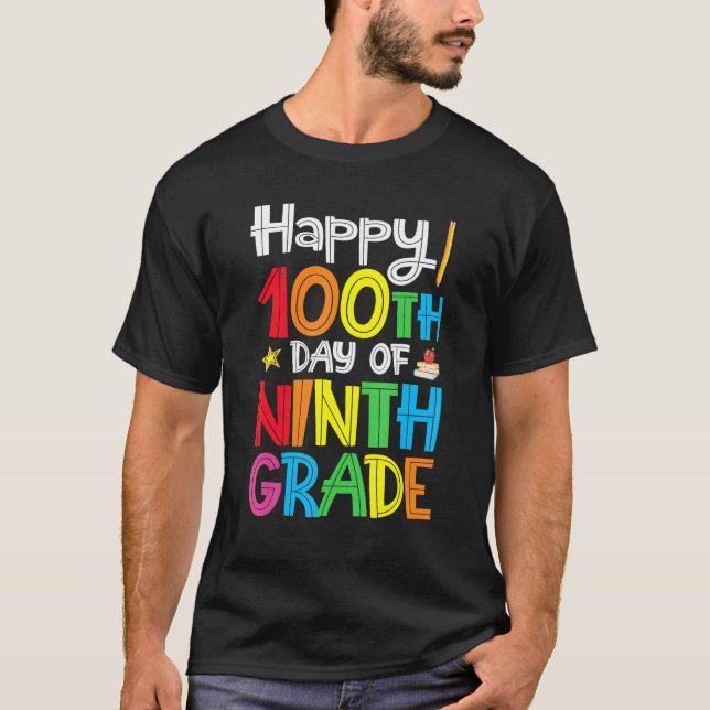 Happy 100th Day Of Ninth Grade For Boys Girls Stud T-Shirt (Front)