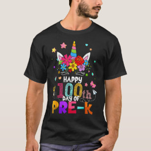 Happy 100th Day Of Pre K Unicorn Face Teacher Girl T-Shirt
