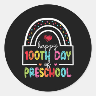 Happy 100th Day of Preschool Cute Students 100 Day Classic Round Sticker
