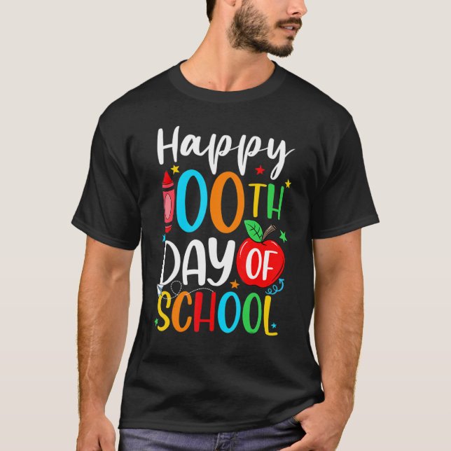 Happy 100th Day Of School 100 Days Crayon T-Shirt (Front)